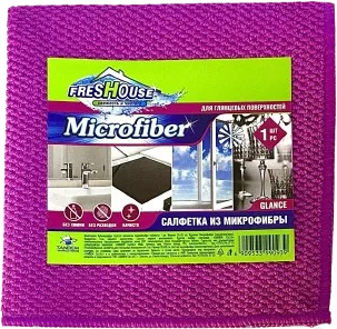 Салфетка 35*35см, микрофибра 1 шт. для стекол и зеркал, розовая, синяя Чешуя, Freshouse