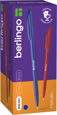 KALAM.KZ - Ручка шариковая, 0.7мм, синяя, Berlingo "Metallic" корпус ассорти