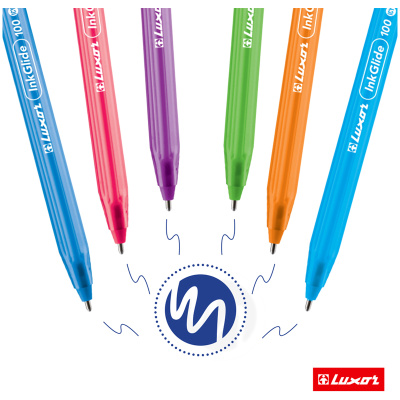 KALAM.KZ - Ручка шариковая, 0,7мм, синяя, Luxor "InkGlide Icy", корпус ассорти