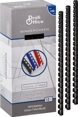 Пружина для переплета, 12мм, 1-90л, пластиковая, черная ProfiOffice Пружина для переплета, 12мм, 1-90л, пластиковая, черная ProfiOffice