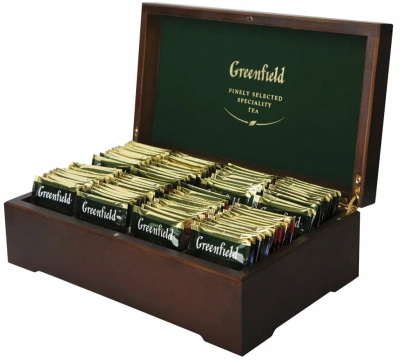 Подарочный набор чая в пакетиках Greenfield 8 видов чая, ассорти в деревянной шкатулке