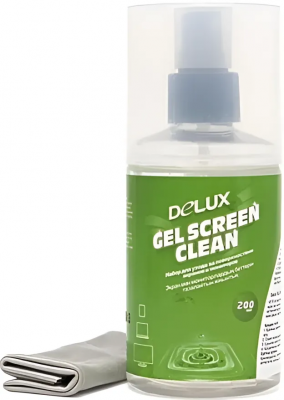 Чистящий набор Delux "Gel Screen Clean ", для всех видов техники, спрей + салфетка, 200 мл
