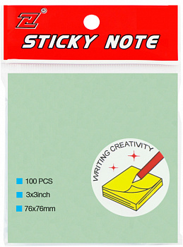Бумага для заметок 76x76мм, 100л., самоклеющаяся, зеленая "Sticky"