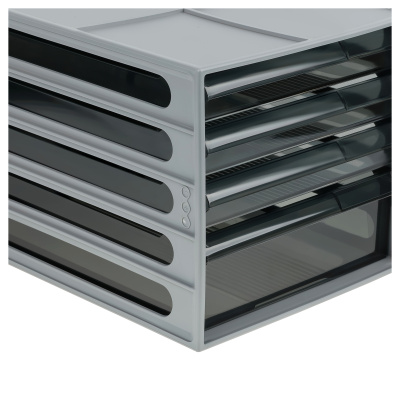 KALAM.KZ - Бокс с выдвижными тонированными лотками, 4лотка, серый корпус Стамм 