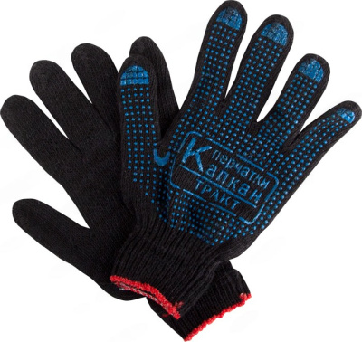 Перчатки Х/Б с ПВХ, 7.5 класс, "Профи" 5- нитка черные "Ecoluffa"