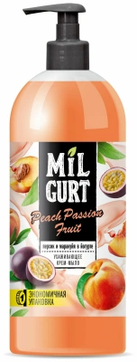 Мыло жидкое 860мл крем, Персик и маракуйя в йогурте, с дозатором "Mil Gurt"