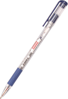 KALAM.KZ - Ручка шариковая, 0.7мм, синяя, корпус прозрачный, с резиновым упором для пальцев Epene