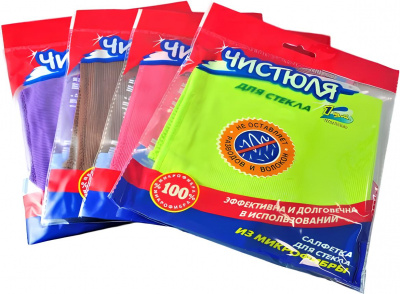 Салфетка для стекол и зеркал 30*30см, микрофибра "Чистюля" 