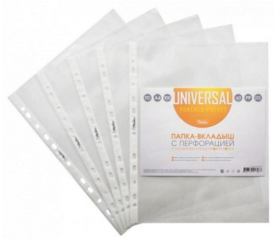 Файл-вкладыш Hatber Universal A4, 60мкм, 60л, перфорация, апельсиновая корка, (100 штук в пакете)