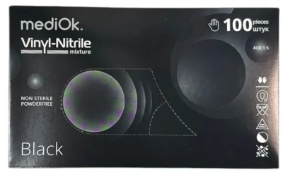 Перчатки винил-нитрил L нестерильные, неопудренные, черные 50 пар в уп. MediOk