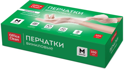 Перчатки виниловые M неопудренные, белые 50пар в уп. OfficeClean  