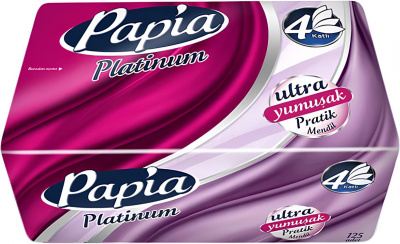 Салфетки Papia Platinum"Mini" 2-х слойные, вытяжные 125 штук в мягкой упаковке