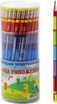 Карандаш чернографитный "Hatber HB", 2мм, заточенный, круглый корпус, с ластиком, таблица умножения