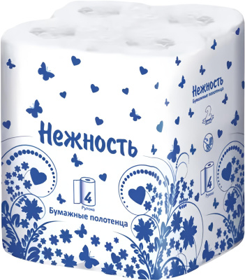Полотенца бумажные 2х-слойные "Нәзіктік Нежность Comfort" с втулкой, без обертки 4 шт в уп