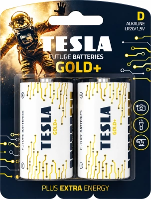 Батарейка D, 1.5V, Alkaline (блистер 2шт) Tesla Gold