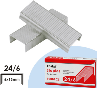 KALAM.KZ - Скобы для степлера №24/6, 1-30л, 1000шт, оцинкованные Foska
