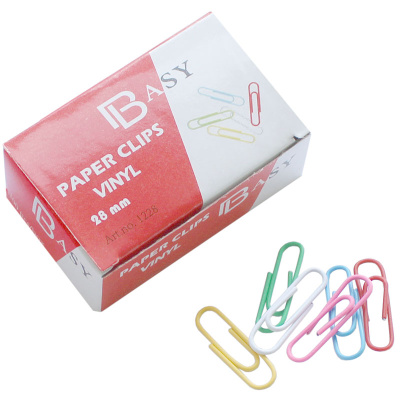 Скрепки 28мм, 100шт, круглые, цветные, Basy