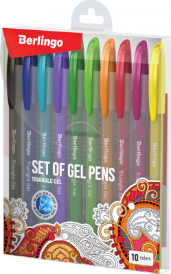Ручка гелевая 0,5мм., 10шт, 10цв., набор, ассорти, Berlingo "Triangle Gel