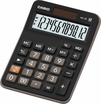 Калькулятор 12 разрядов, 31,7 x 103 x 145мм, черный CASIO MX-12B-W-EC
