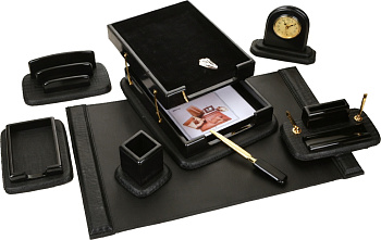 KALAM.KZ - Набор настольный 8 предметов, дерево, кожа, черный Grand