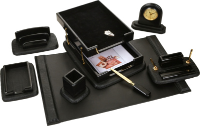 Набор настольный 8 предметов, дерево, кожа, черный Grand