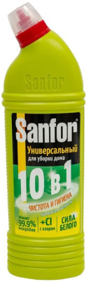 Чистящее средство для уборки 1000мл, дезинфекция, 10 в1, Sanfor Universal лимонная свежесть