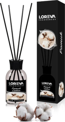 KALAM.KZ - Освежитель-Аромадиффузор 55мл, Loreva с эфирными маслами с палочками, "Хлопок"