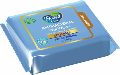 Салфетки влажные 20 шт, в уп, Flovell Care без запаха (2 цвета)