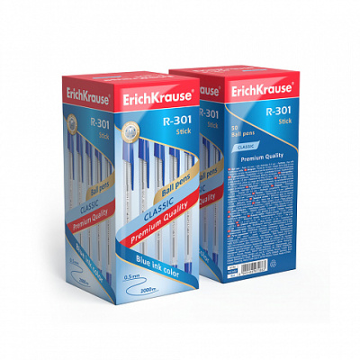 KALAM.KZ - Ручка шариковая, 1 мм, синяя, Classic Stick, "R-301" Erich Krause