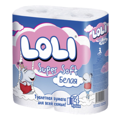 Туалетная  бумага, в уп.4 шт, Loli Super Soft
