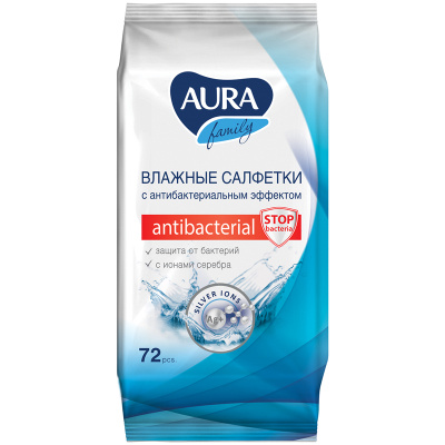 KALAM.KZ - Салфетки влажные 72 шт в уп AURA Family антибактериальные 
