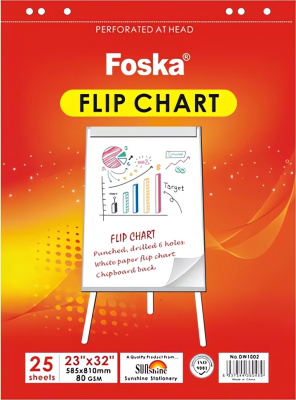 Бумага для флипчарта 58.4х81.3см, 80гр, 25л, белая неразлинованная Foska Бумага для флипчарта 58.4х81.3см, 80гр, 25л, белая неразлинованная Foska