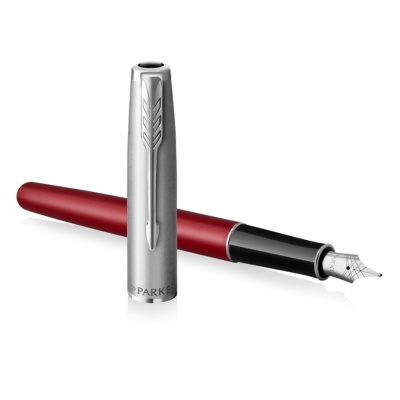 KALAM.KZ - Ручка перьевая Parker Sonnet Sand Blasted Metal-Red Lacquer, 0,8 мм F, черная 2146736