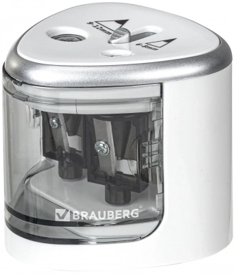 Точилка электрическая, 2 отверстия, с контейнером, белая Brauberg