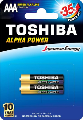 Батарейка AAA, 1.5V, Alpha Power (блистер 2шт) Toshiba