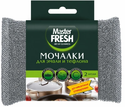 Губка для мытья посуды 2 шт в уп. Мочалка для эмали и тефлона "Master Fresh"