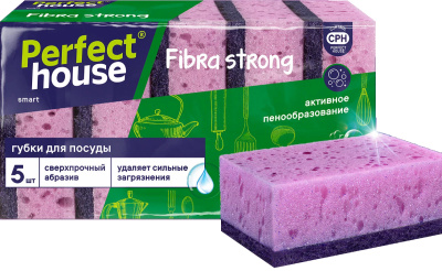 Губка для мытья посуды 5 шт в уп. Fibra Strong "Perfect House"