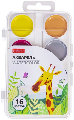 Акварель медовая, 16 цвета, без кисти, полусухая, серия "Colora", пластиковый пенал, "Hatber"