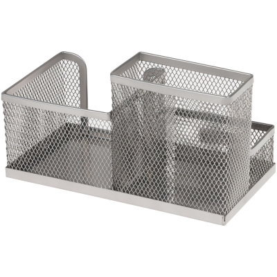 KALAM.KZ - Подставка для канц.принадлежностей, 3 отдела, серебристая, сетчатая, металл Стамм