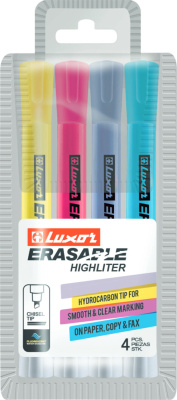 KALAM.KZ - Маркер текстовой 1-4,5 мм, скошенный наконечник, стирающийся, 4 цвета в наборе Luxor