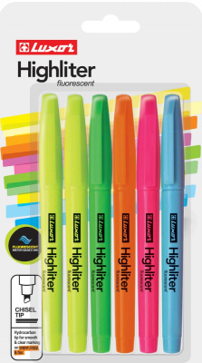 Маркер текстовой 1-4мм, скошенный наконечник, 6 штук в наборе, Luxor 