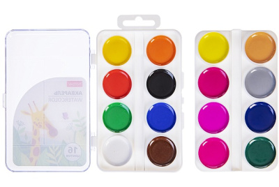 KALAM.KZ - Акварель медовая, 16 цвета, без кисти, полусухая, серия "Colora", пластиковый пенал, "Hatber"