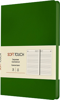 Ежедневник А5, недатированный, 136л, иск. кожа(Soft Touch), зеленый, Эксмо