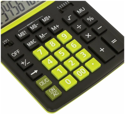 KALAM.KZ - Калькулятор 12 разрядов, 15.5x20.6см, черно-салатовый  BRAUBERG EXTRA COLOR-12-BKLG
