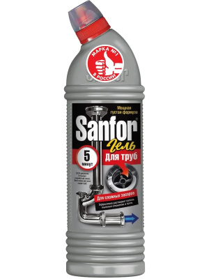Чистящее средство для чистки труб и канализации 750мл, Sanfor, гель