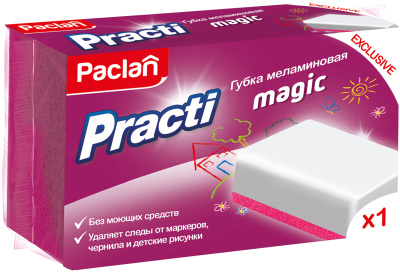 Губка для удаления следов маркеров 1 шт в уп. меламиновая "Paclan Practi.Magic"