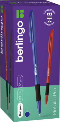 KALAM.KZ - Ручка шариковая 0.7мм, синяя, Berlingo "Metallic Pro" грип