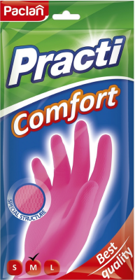 KALAM.KZ - Перчатки резиновые M розовые, 1 пара в уп. Paclan Practi.Comfort