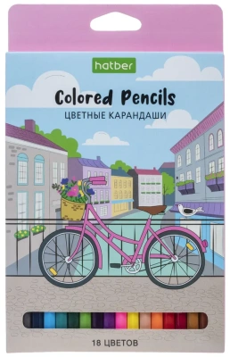 Карандаши цветные, 18 цветов набор, цветов, серия "Прогулка", в картонной упаковке, Hatber Eco