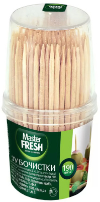 Зубочистки 190 шт/уп, деревянные, в пластиковой баночке, Master Fresh